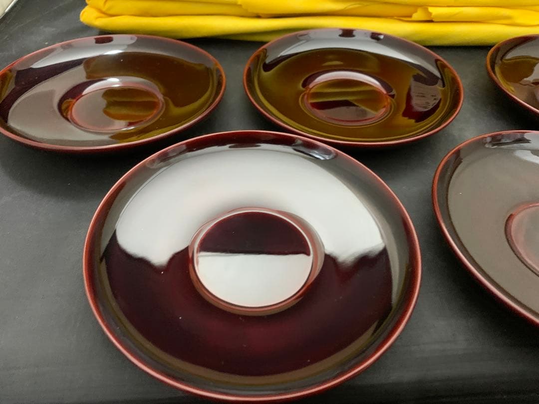 溜塗　輪島塗　慶塚茶托５客