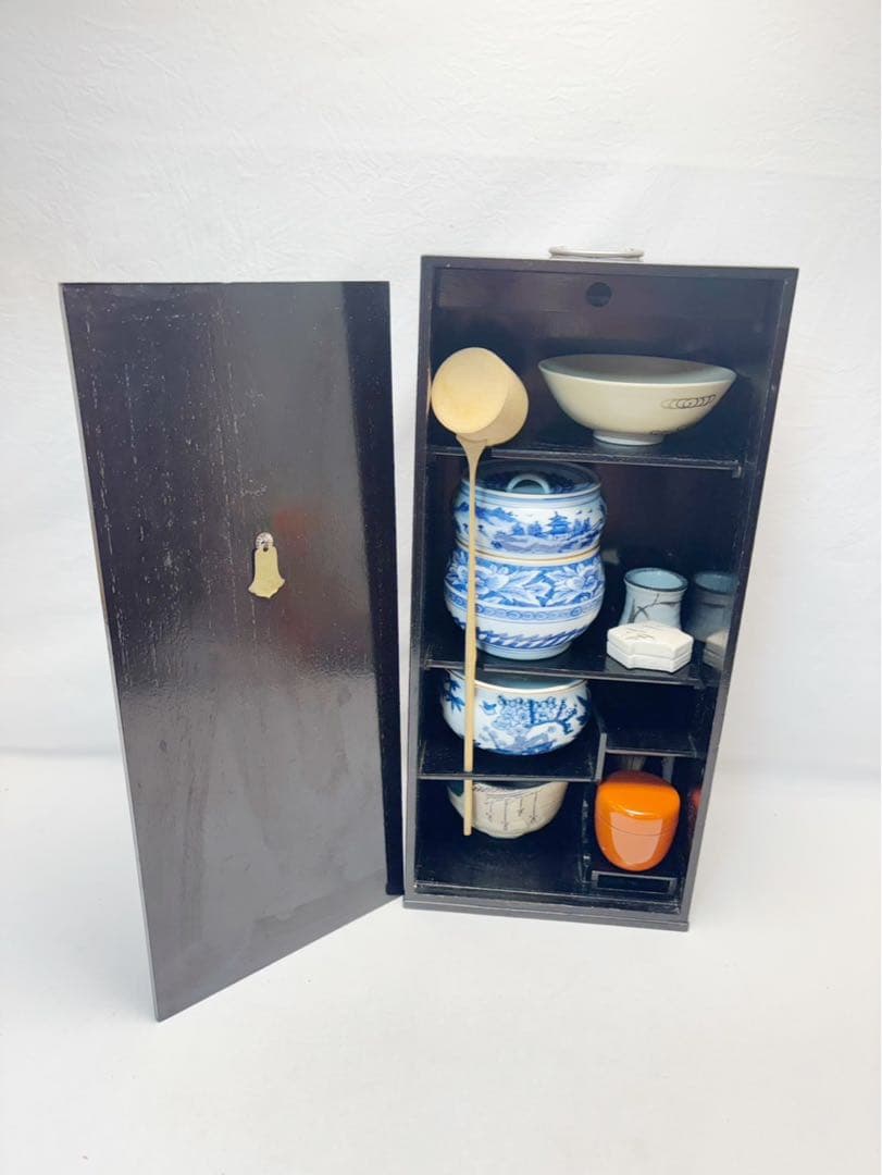 美品 茶道具 溜塗 短册箱 茶箱揃 十二点セット 茶道具一式 持ち運び 野点