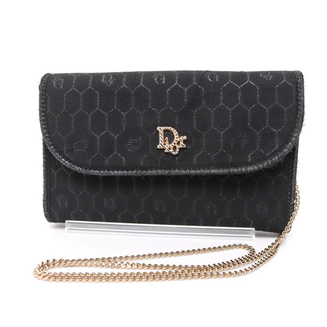 【美品】Dior ディオール ハニカム チェーンショルダー トロッター ブラック