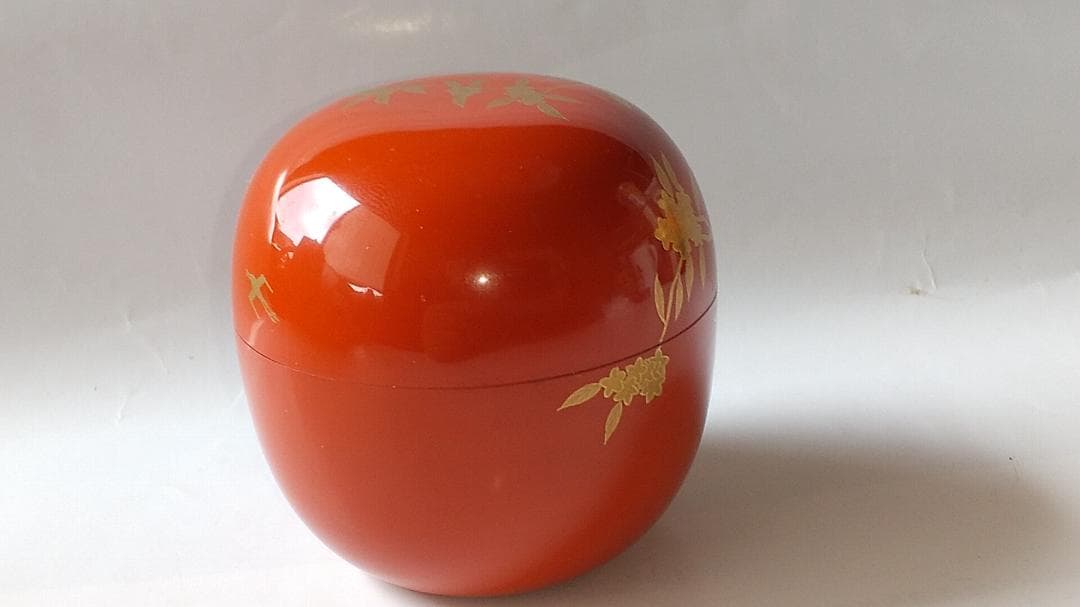 中村宗悦 作 井伊宗観好 枇杷に鵆蒔絵 洗朱丸棗 共箱 漆器 漆芸 茶道具 美品