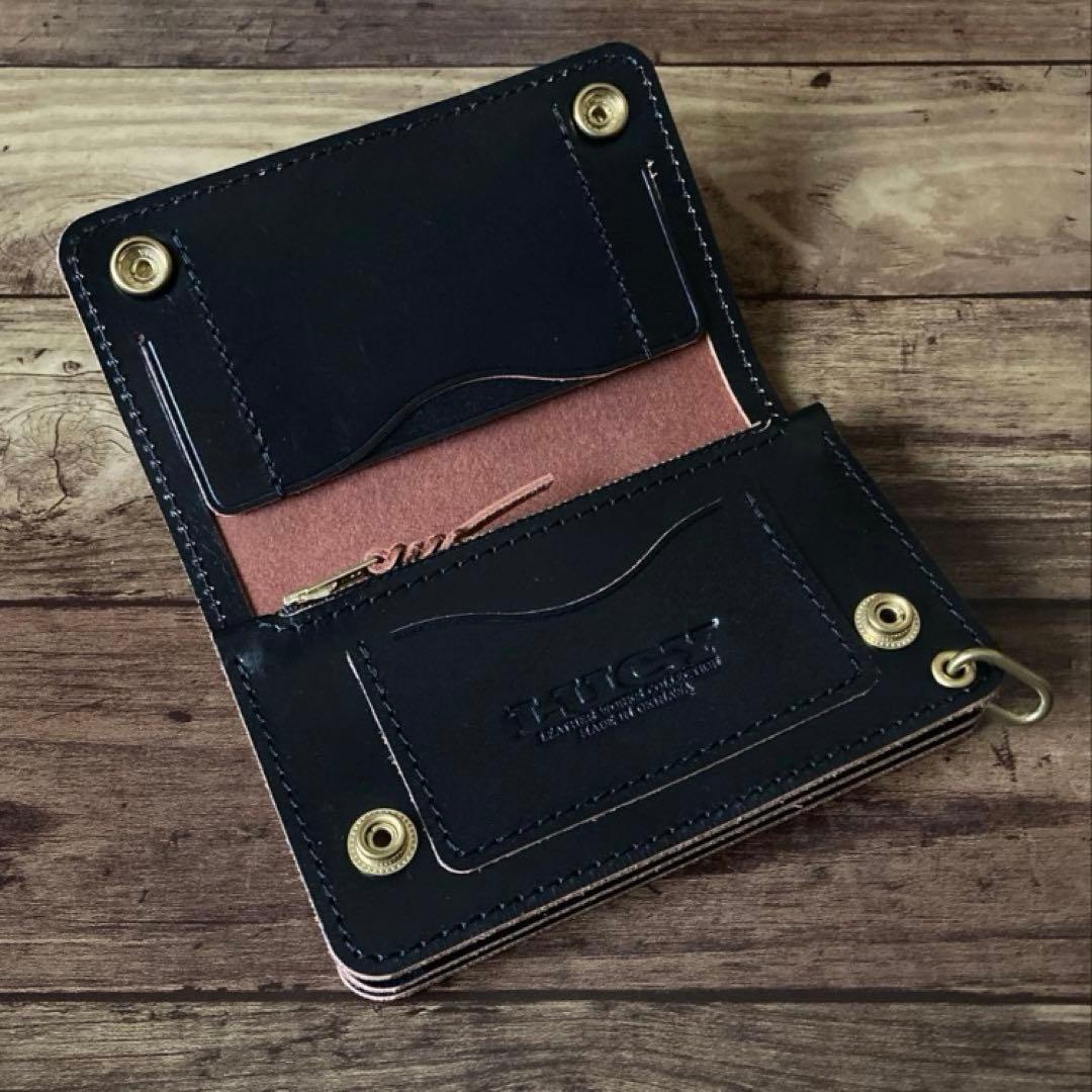 【お札を折らずに収納】ミドルトラッカーウォレット3層 茶芯ブラック【受注生産】
