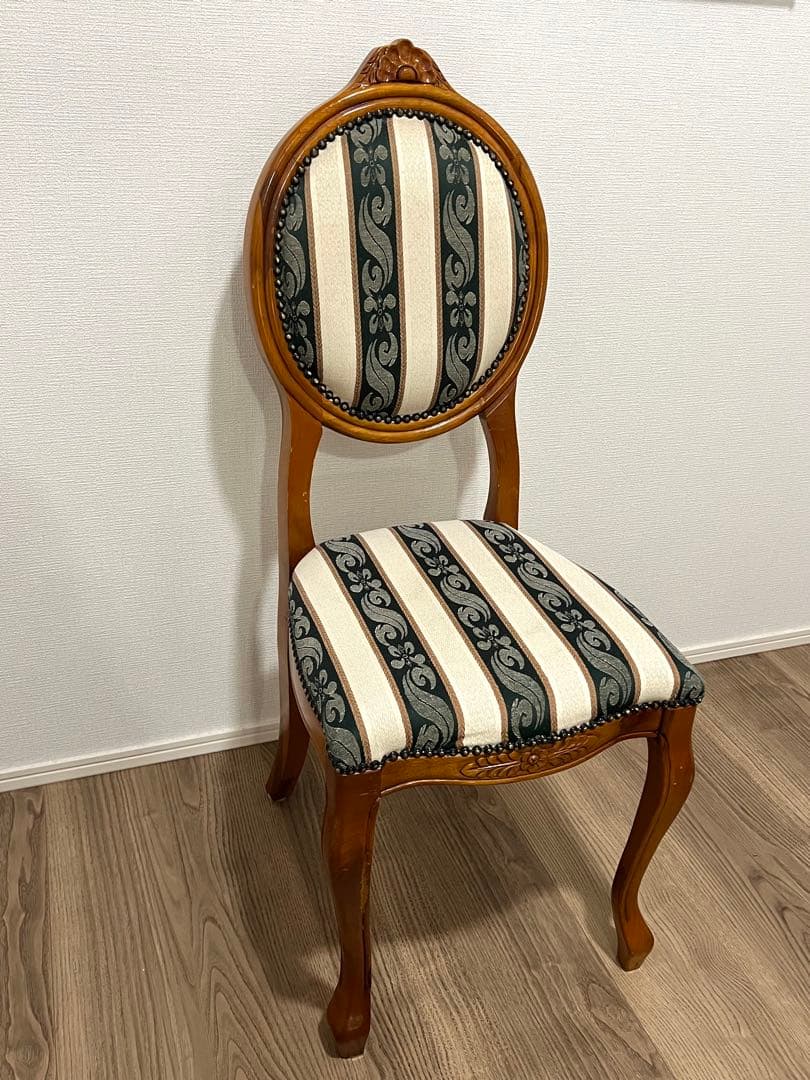 アンティーク調 ダイニングチェア 猫脚 ストライプ 布張り クラシック 木製