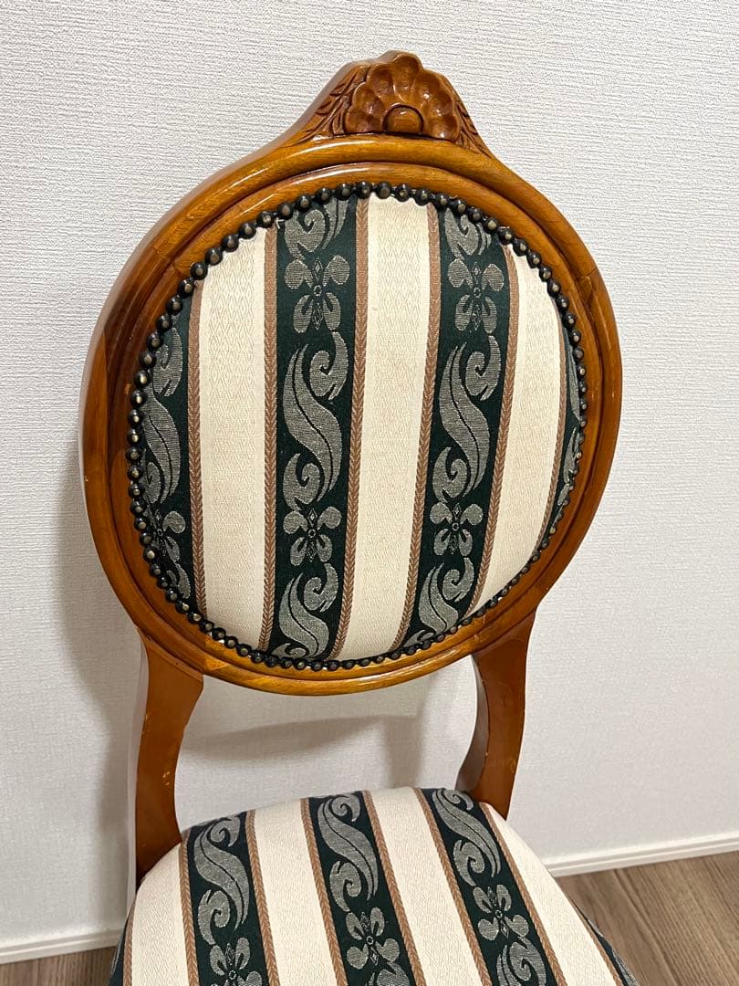 アンティーク調 ダイニングチェア 猫脚 ストライプ 布張り クラシック 木製