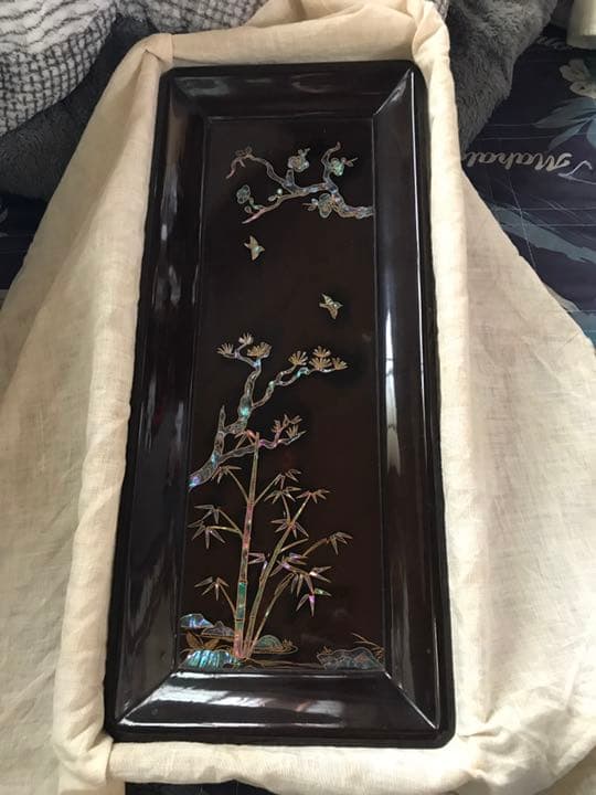 青貝　長手盆　漆