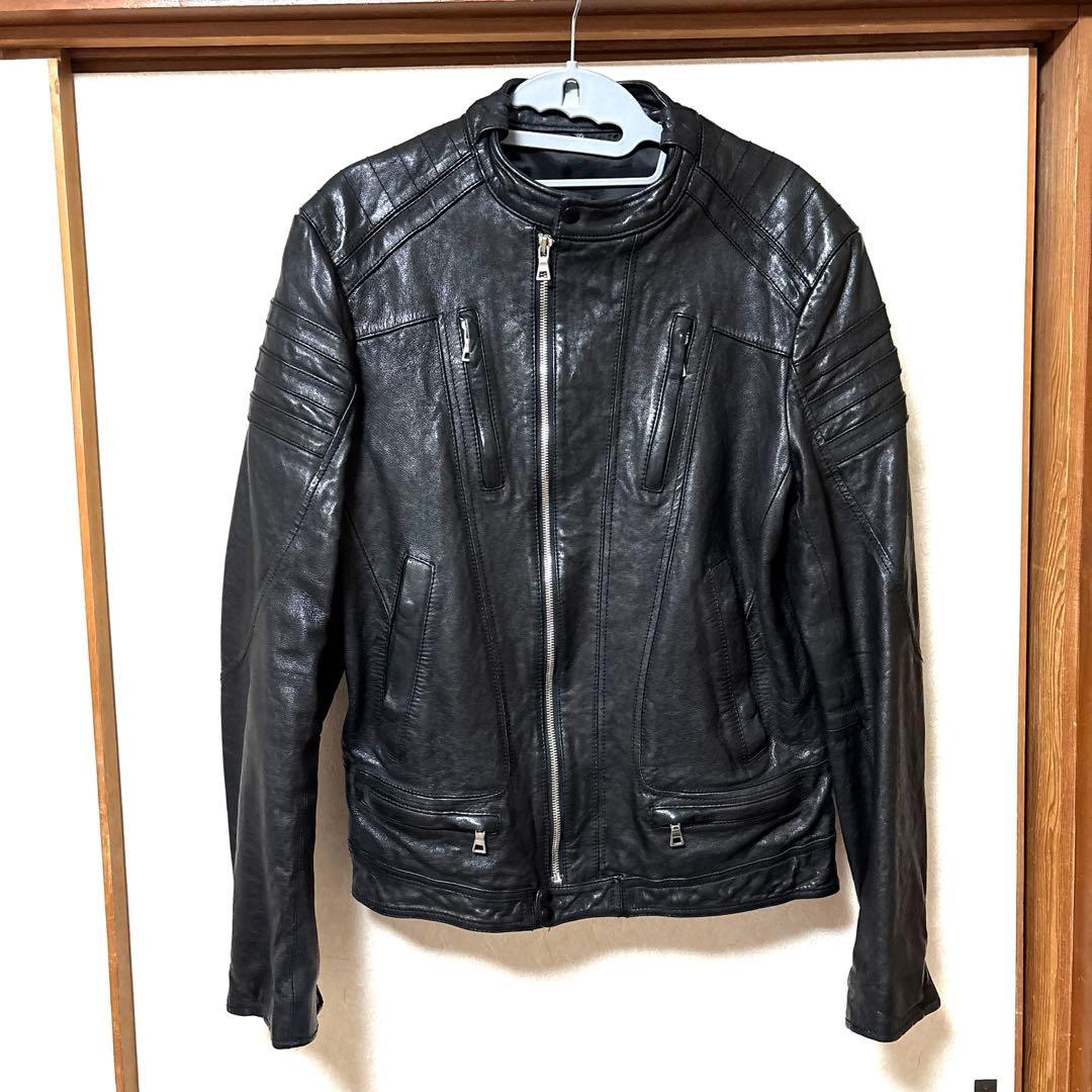 【アビ】イタリア　ラムレザー　本革　シングル　ライダースジャケット
