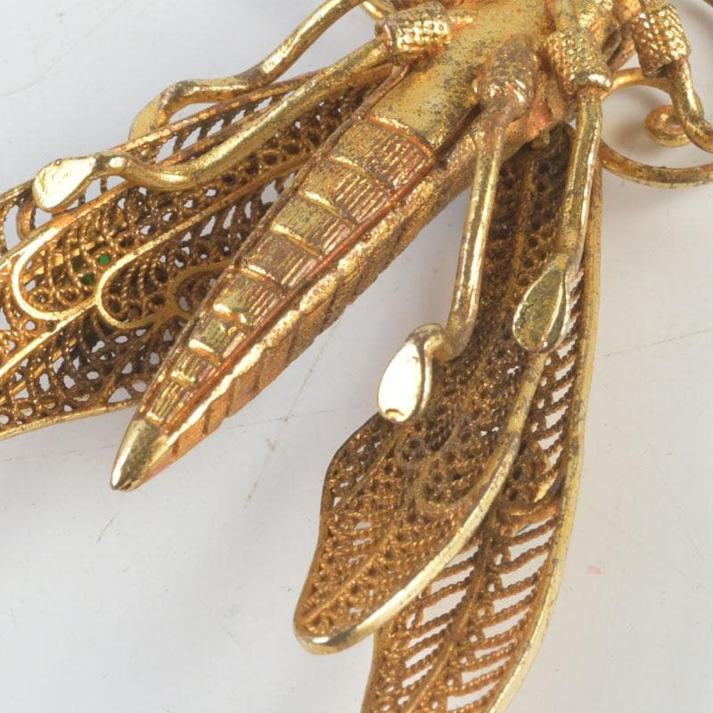 古銅鍍金　玉石装飾　蜻蛉など　昆虫　置物　4点まとめて　V　9552