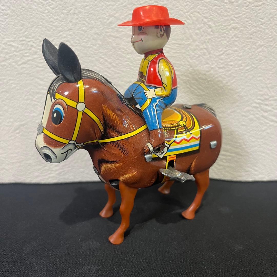 昭和レトロ ブリキ製 カウボーイ ゼンマイ トイ ビンテージ 馬のおもちゃ