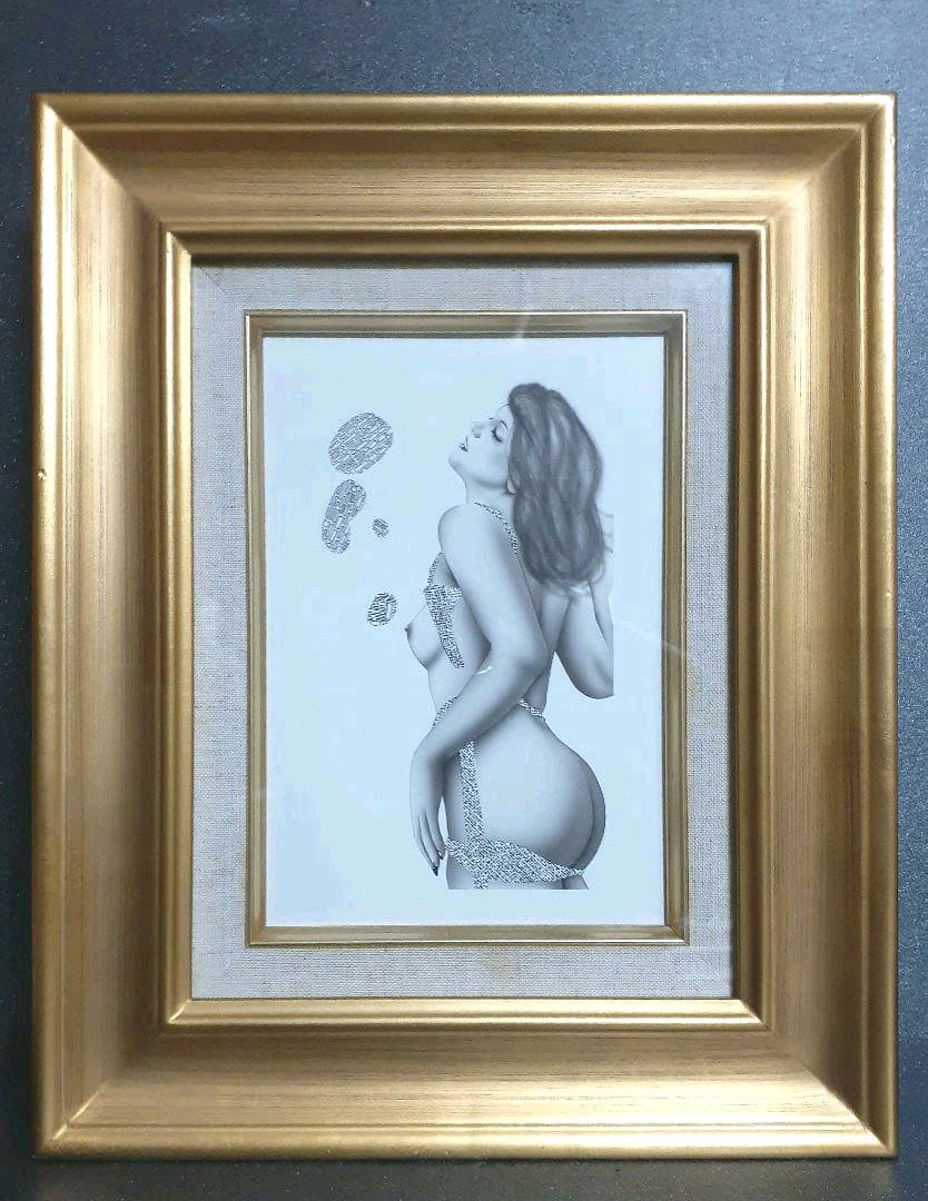 作者不明　女性像　上紙貼り付け仕上げ　SM　額装