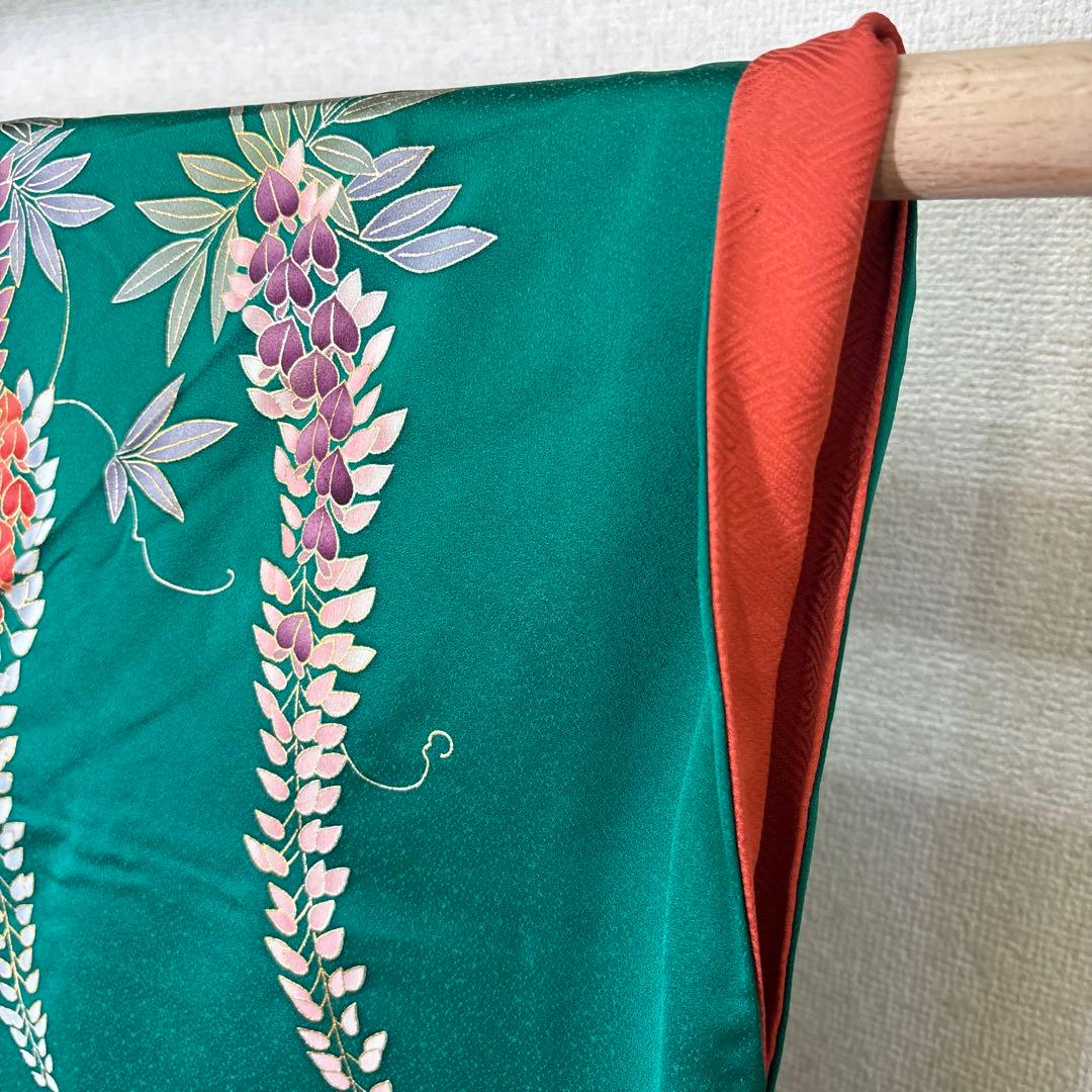 振袖 正絹 グリーン地 押し箔 素敵なデザイン k-6715