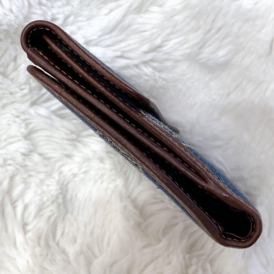 CELINE 二つ折り財布 デニム インディゴ レザー トリオンフ キャンバス