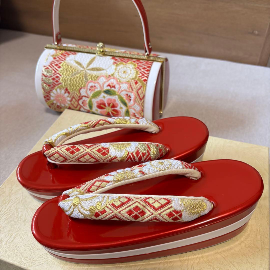 し*と様 草履バッグセット　成人式　厚底　赤