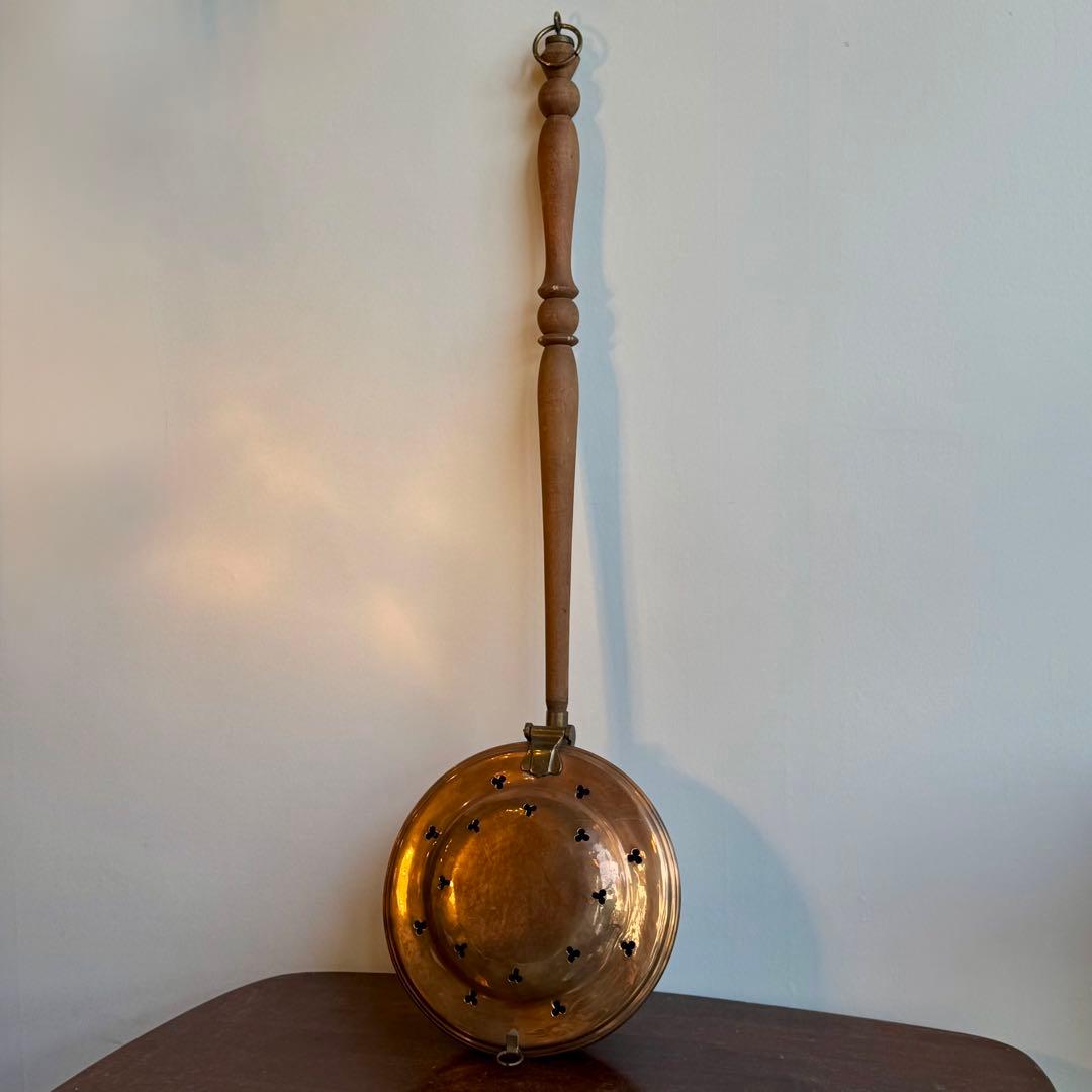 オランダ製 ヴィンテージ 銅製 ベッドウォーマー 木製ハンドル 直径28cm