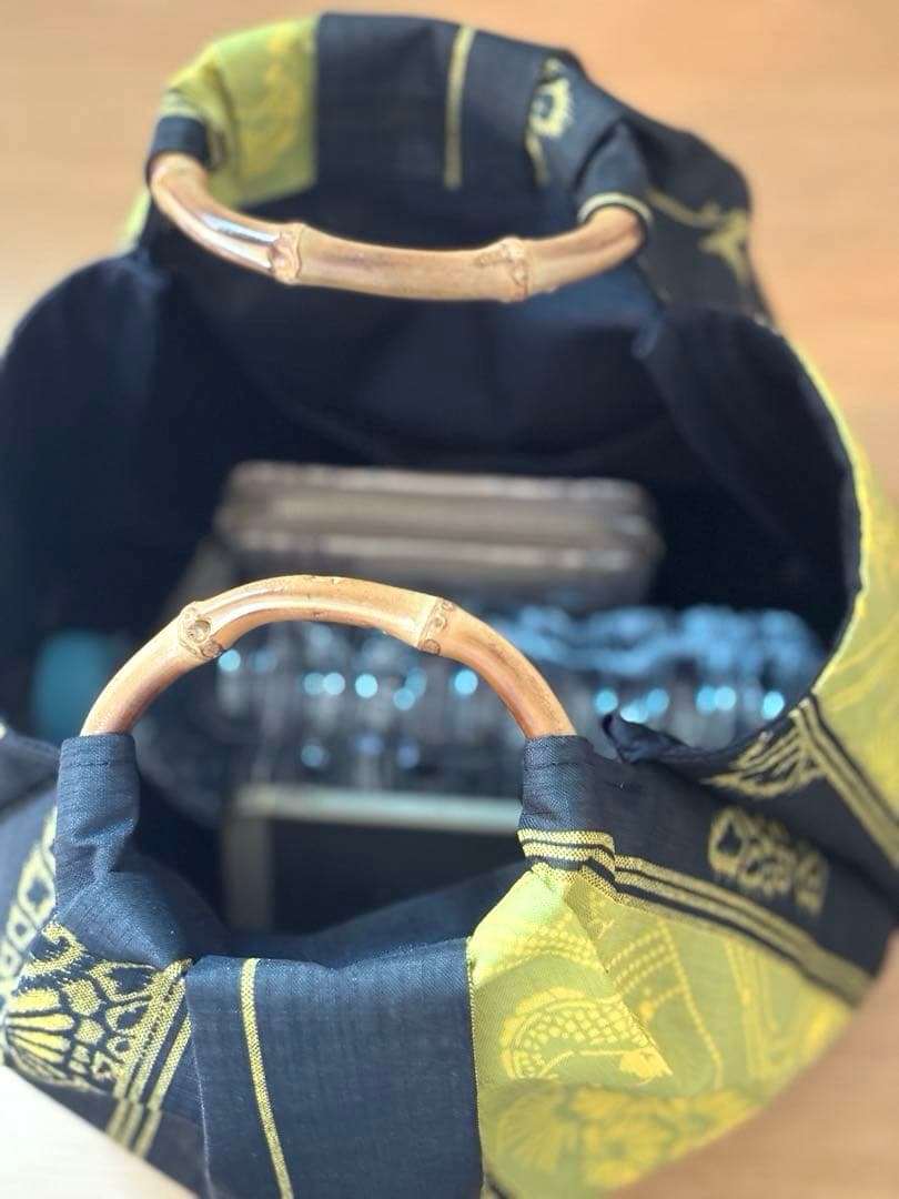 和装バック　着物バック　琉球柄　蝶と鯉みんさー柄（黄色）　入学卒業結婚七五三振袖