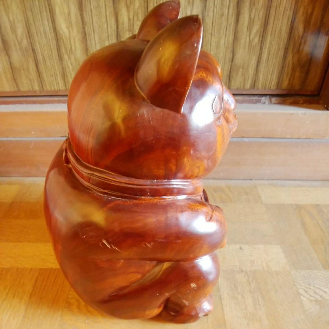 値下げ　木彫り　招き猫　約30センチ