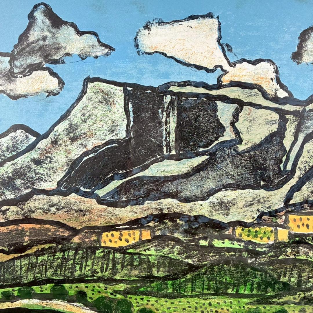 美品 田崎廣助「快晴の阿蘇」リトグラフ 直筆サイン・印章有 額縁入 熊本 阿蘇山