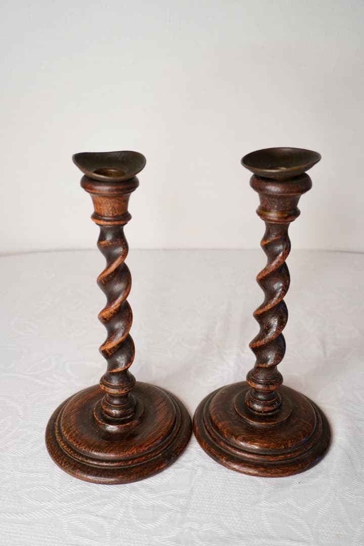 イギリス アンティーク 木製キャンドルホルダー 2個セット②