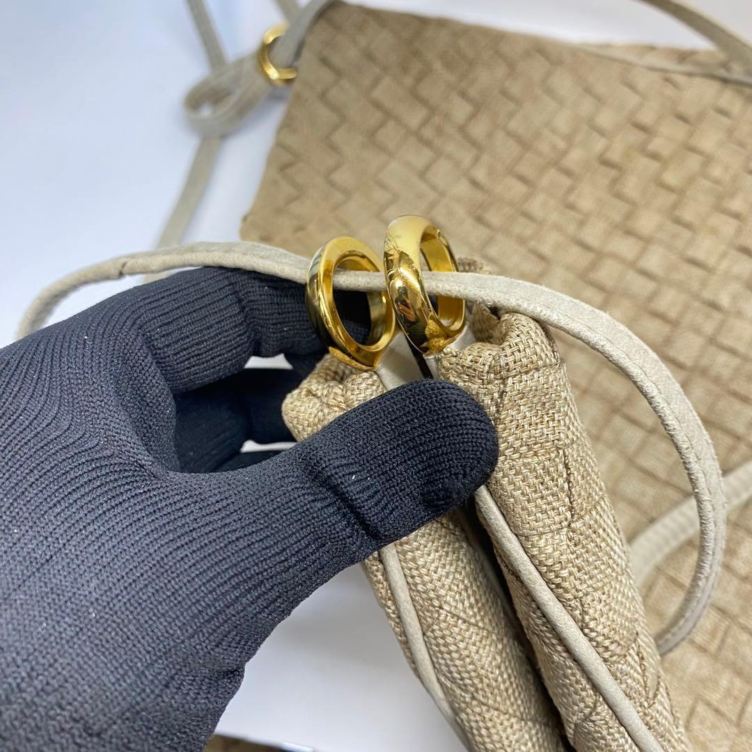 ボッテガヴェネタ イントレチャート ショルダーバッグ 麻生地 キャンバス