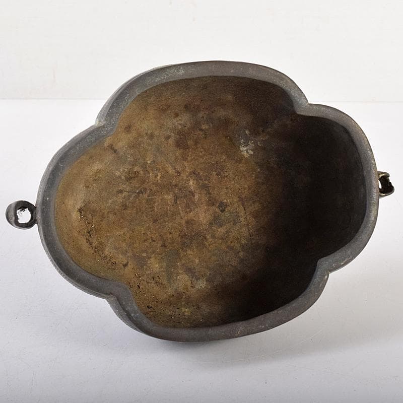 中国　古銅　波刻　木瓜形双耳香炉　M　R8837