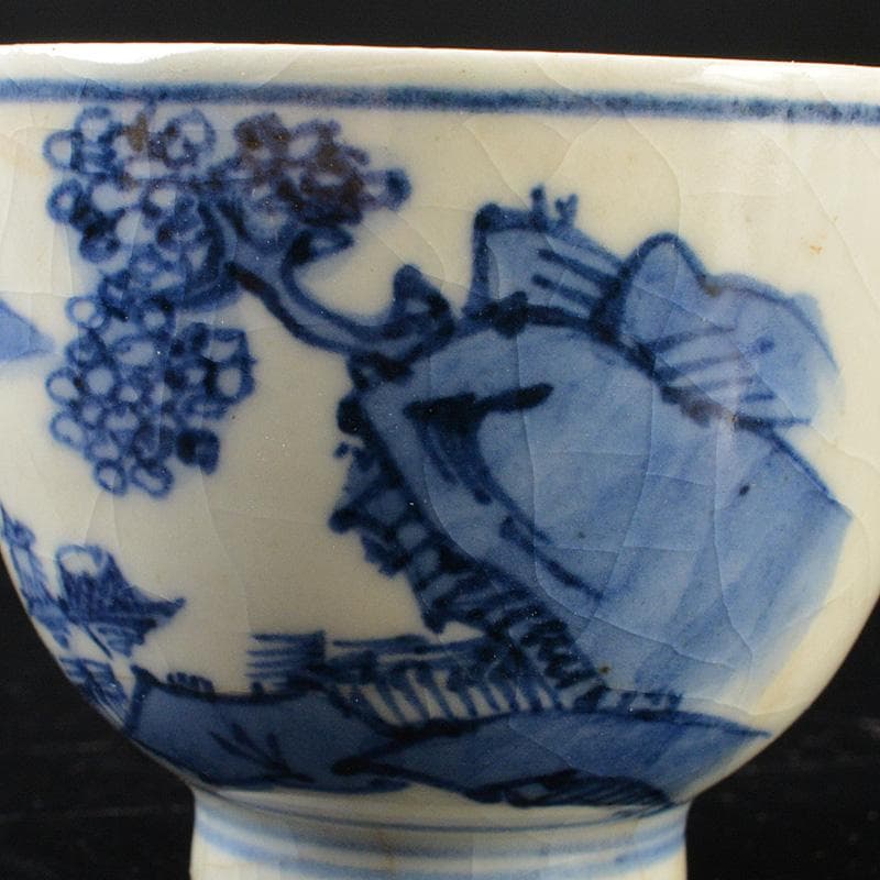 華中亭道八造　染付漢詩山水文　煎茶碗五客　時代箱　M　R6519