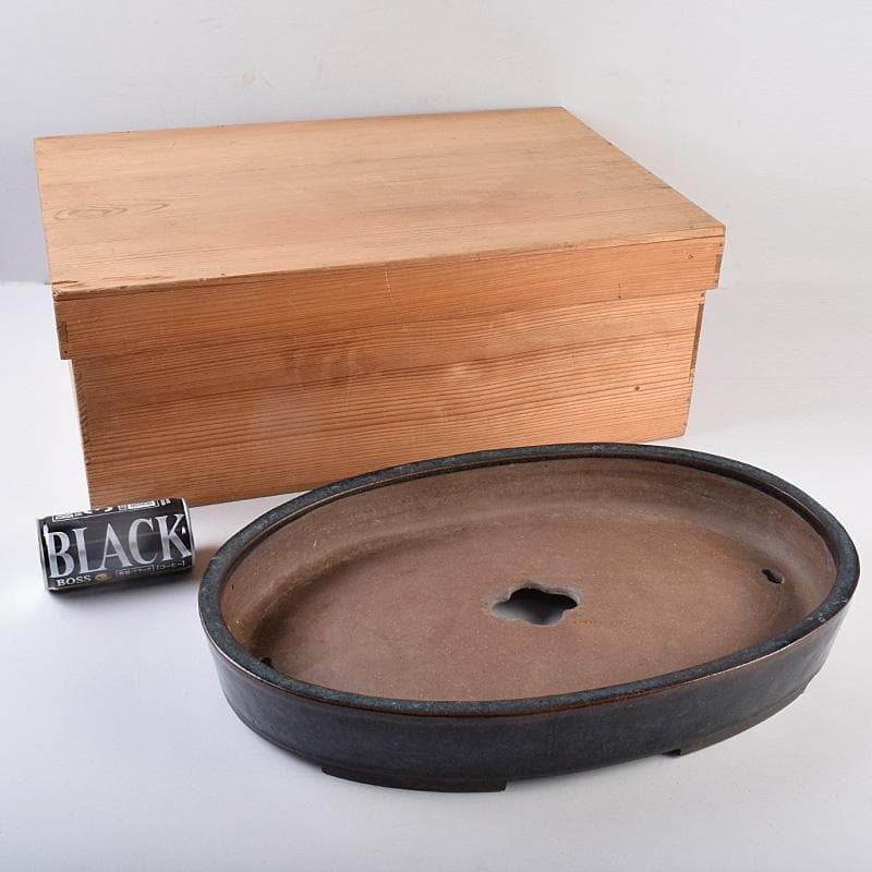 中国　清源豊國製造　紫砂　朱泥　海鼠釉　楕円盆栽鉢　植木鉢　M　R8987B