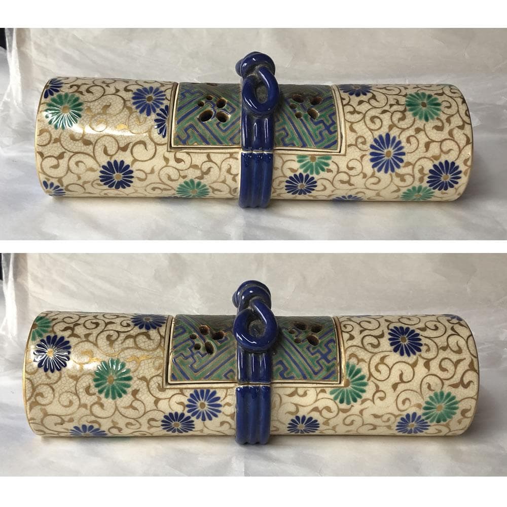 F1156 仁清 菊唐草文 巻物 香炉 巾25cm 茶道具