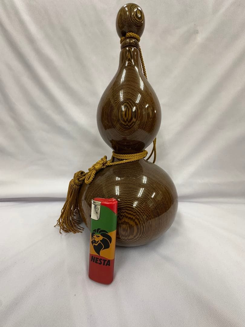 瓢箪型 飾り壺 オブジェ 木目調 房付き 縁起物 ひょうたん 置物 和風