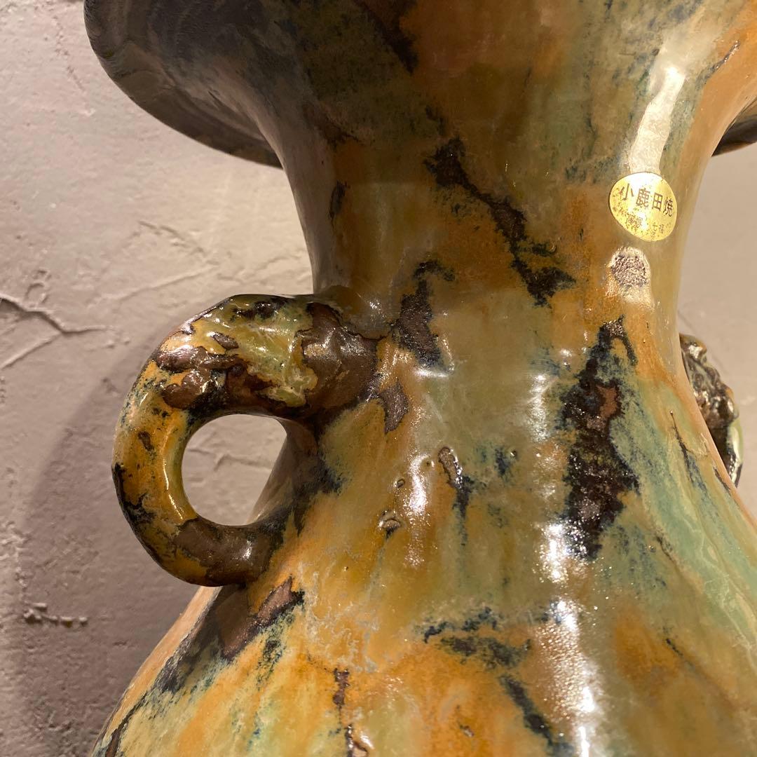 民陶 小鹿田焼 流釉 双耳広口大壺 花器 インテリア 骨董品