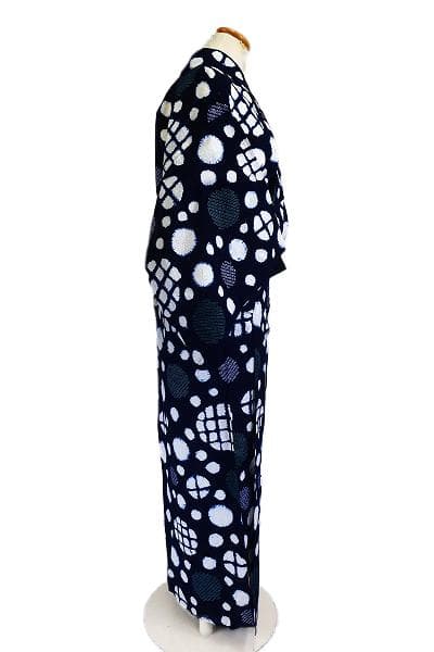 ★専用★浴衣 有松絞り バチ衿 濃紺色 丸文 身丈151cm 裄丈64cm