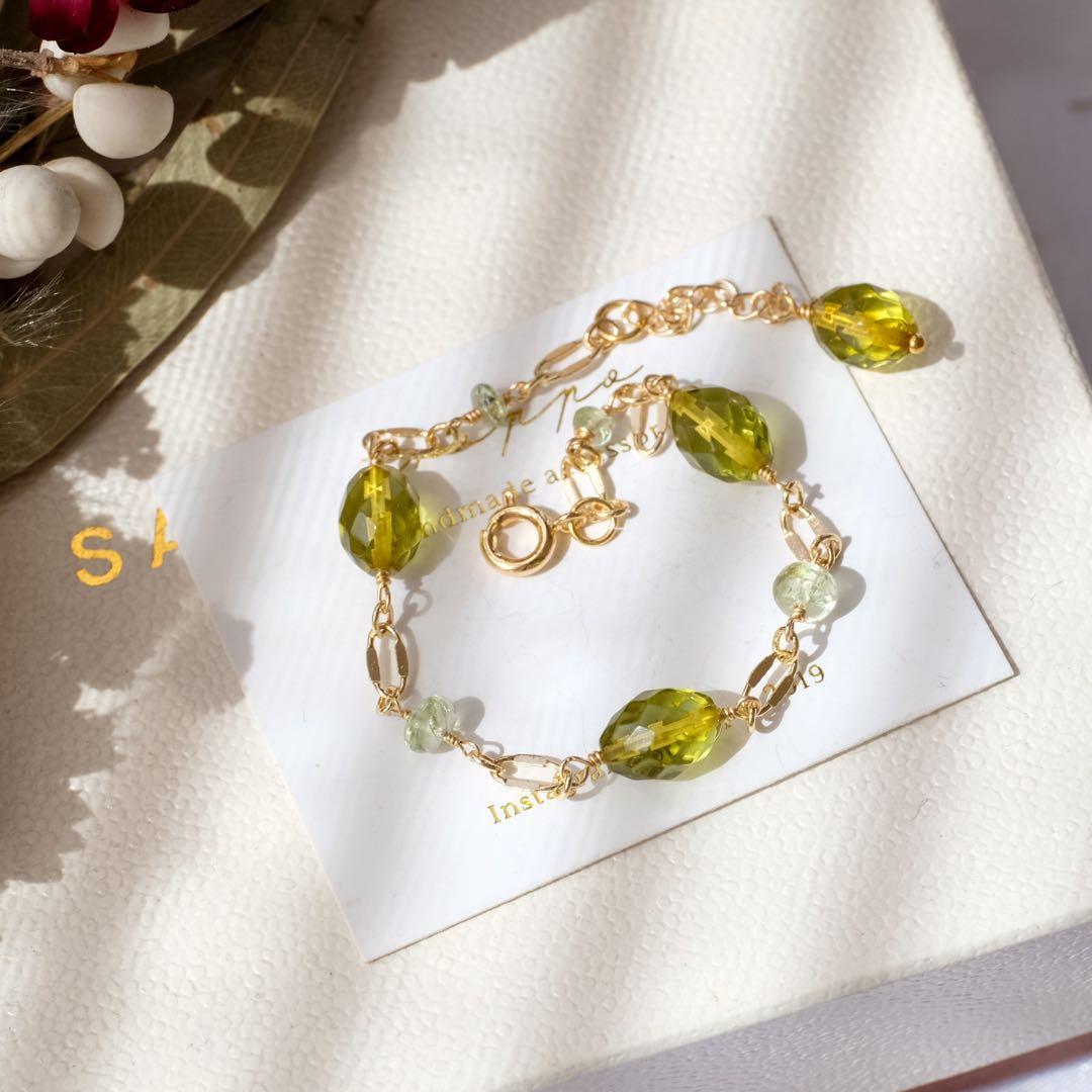 R✴︎H ♦︎14kgfグリーンアンバー・ミントガーネットブレスレット