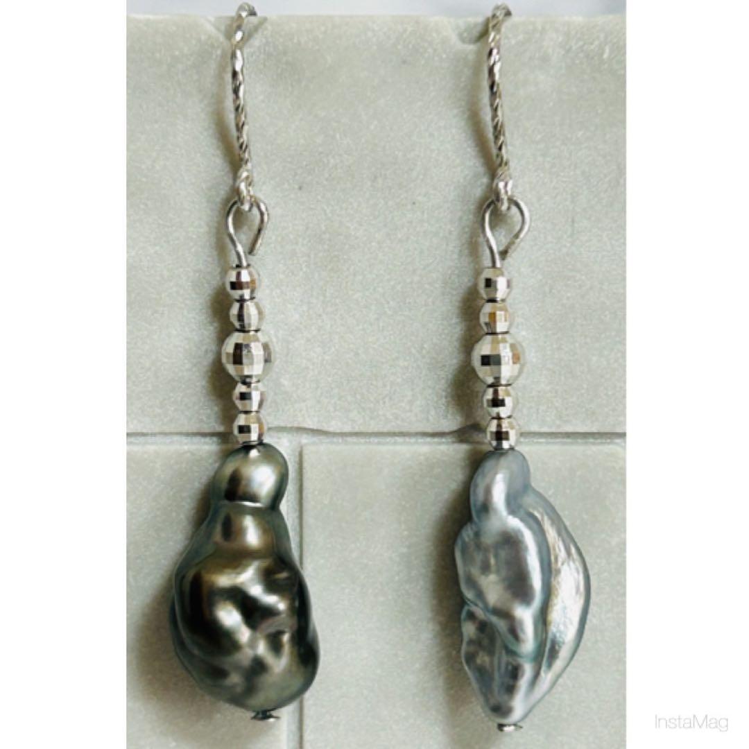 (M1203-1)K18WGタヒチ,南洋ケシパールアメリカンピアス