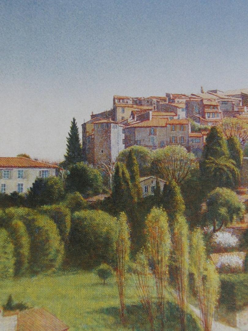 中根寛、【丘の街（サンポール）】、希少な額装用画集より、新品額装付、状態良好