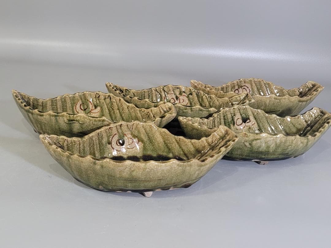 織部 木の葉 向付 五客 時代物 骨董品