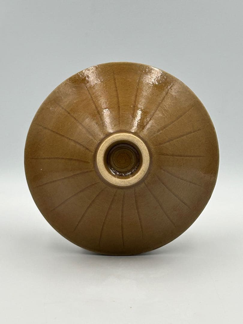 ★0062宋時代　耀州窯 黄釉唐草紋碗 盃 陰刻 ★天目茶碗 茶道具 茶器