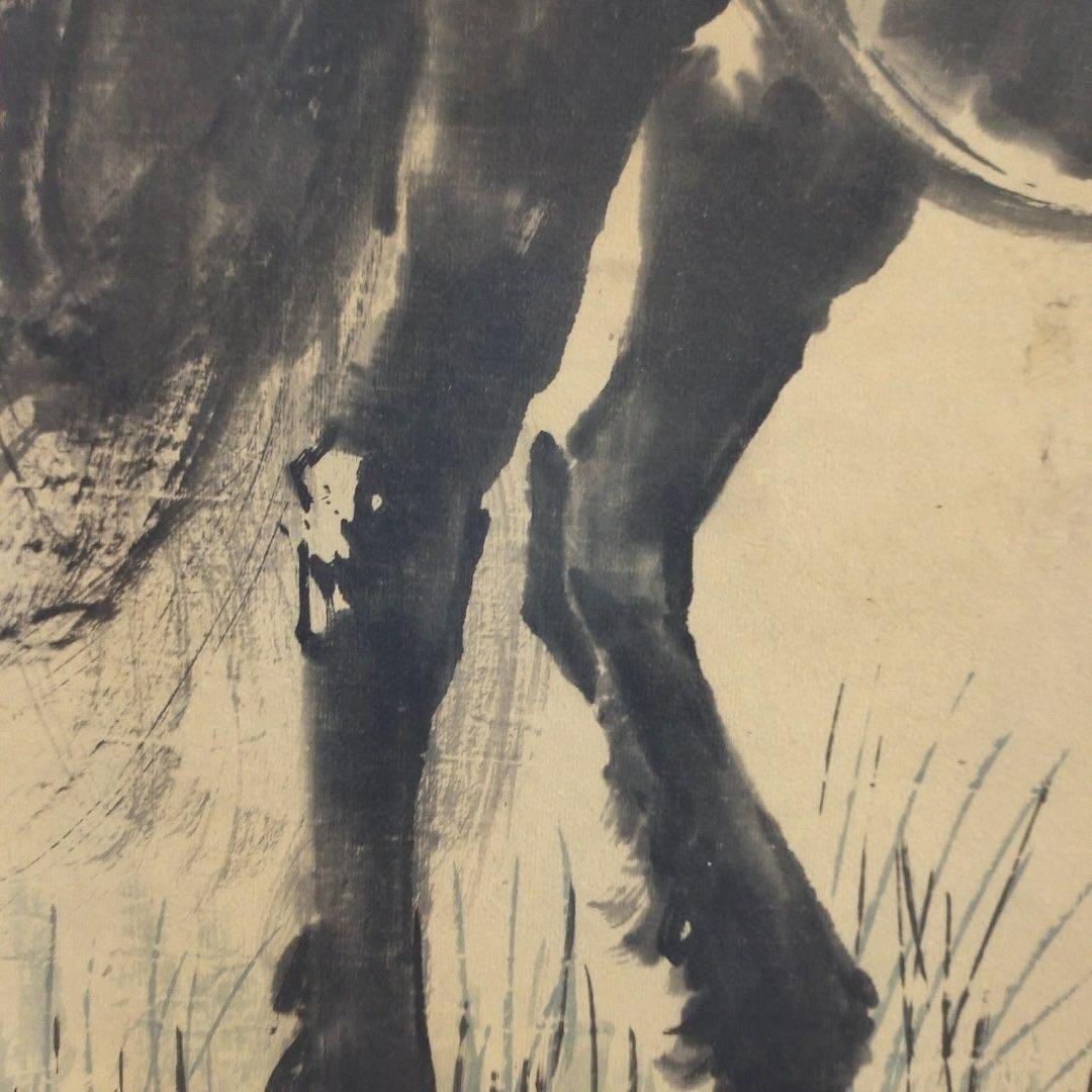 徐悲鴻《立馬図》中堂掛軸　168×65 証書付 装裱済み 鑑賞用複製 装飾画