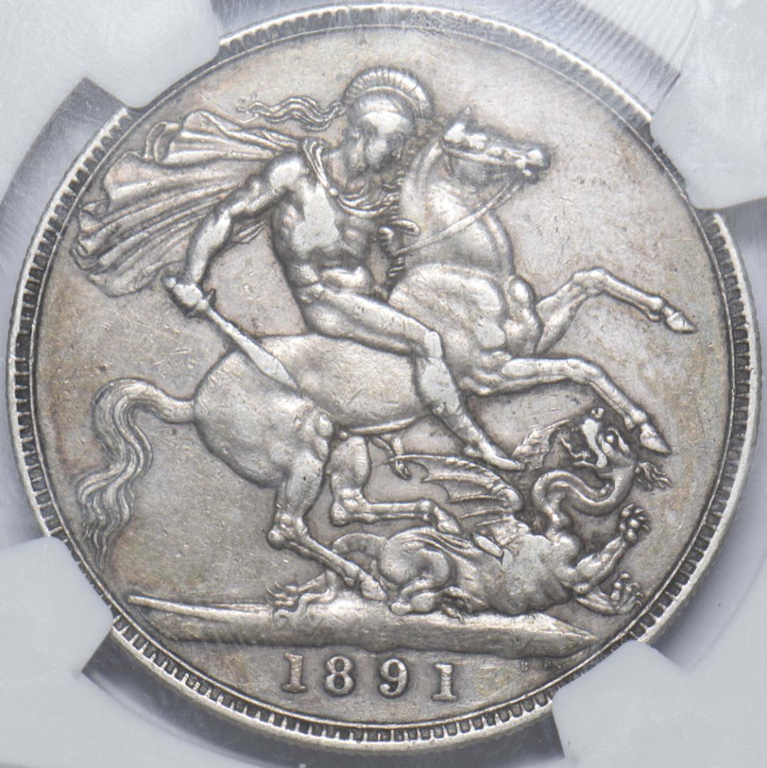 NGC XF40 イギリス １クラウン銀貨 ビクトリア (1891年)