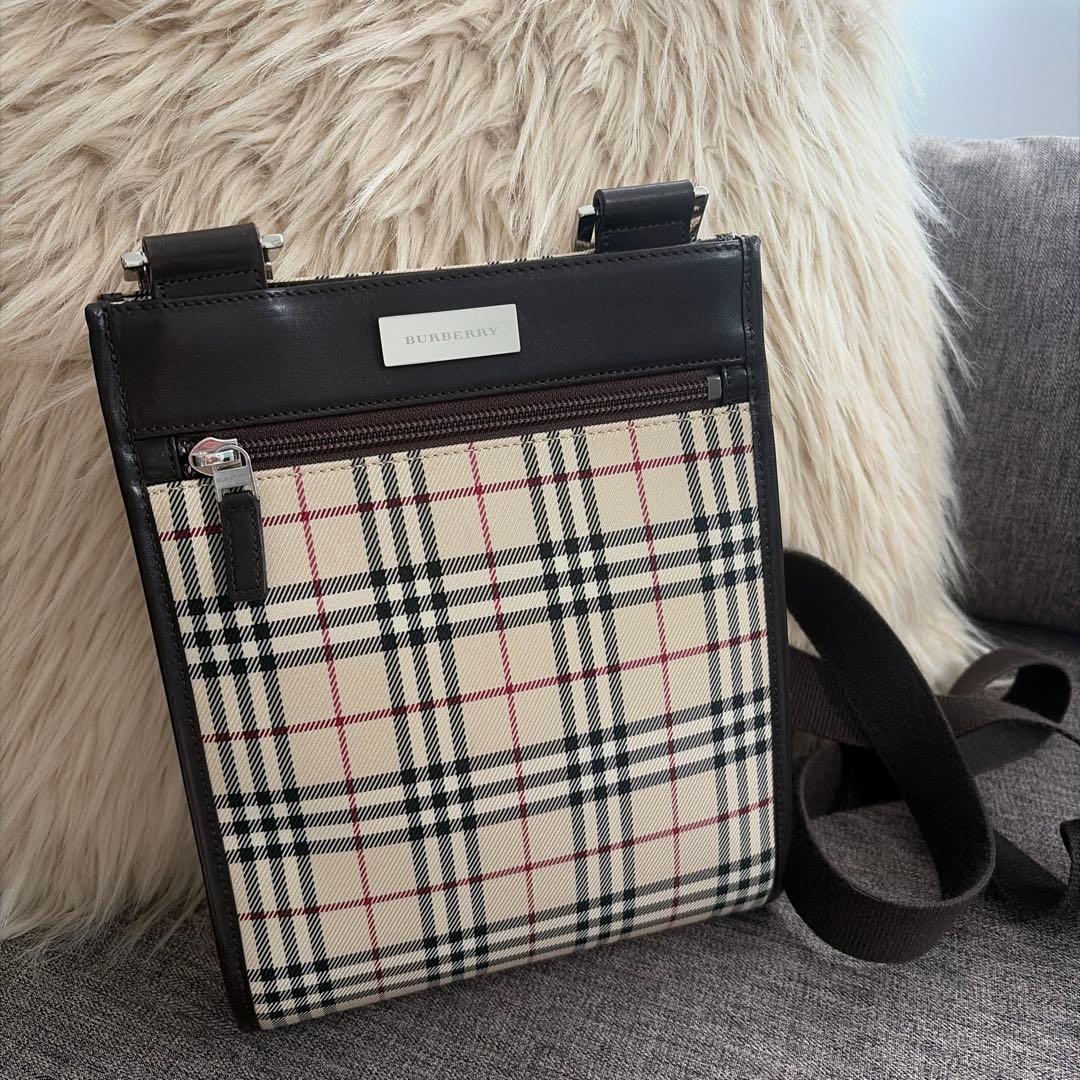 【美品】バーバリー ノバチェック レザーキャンバス ショルダーバッグ