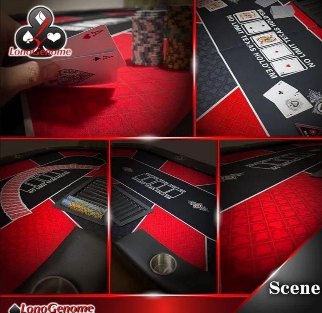 ポーカーテーブル 折りたたみ式 ドリンクホルダー チップラック付き 「ブルー」