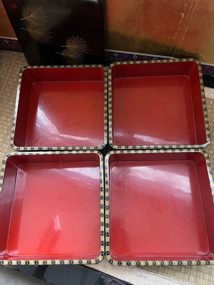 福久勝利 (造) 輪島塗 沈金　三段重 共箱 茶道具 会席 漆芸 木工芸