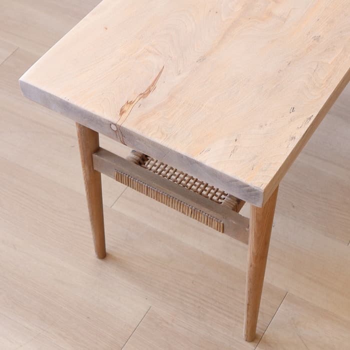 アンティーク サイドテーブル カエデ 天板 無垢材 レトロ 木製 ラタン