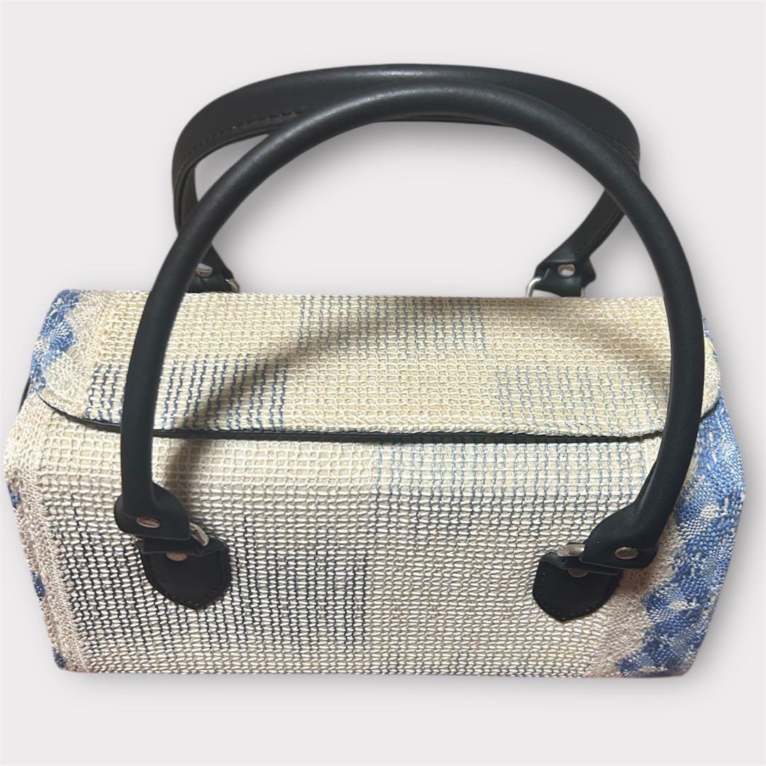 美品 利休バッグ 和装 フォーマル 上品織柄 黒持ち手 茶道 冠婚葬祭