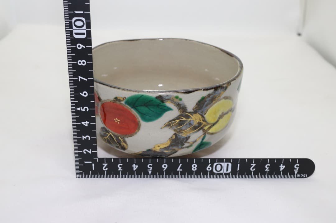 京焼 中村秋峰 乾山写柿絵 金彩 茶碗 茶道具 共箱 共布