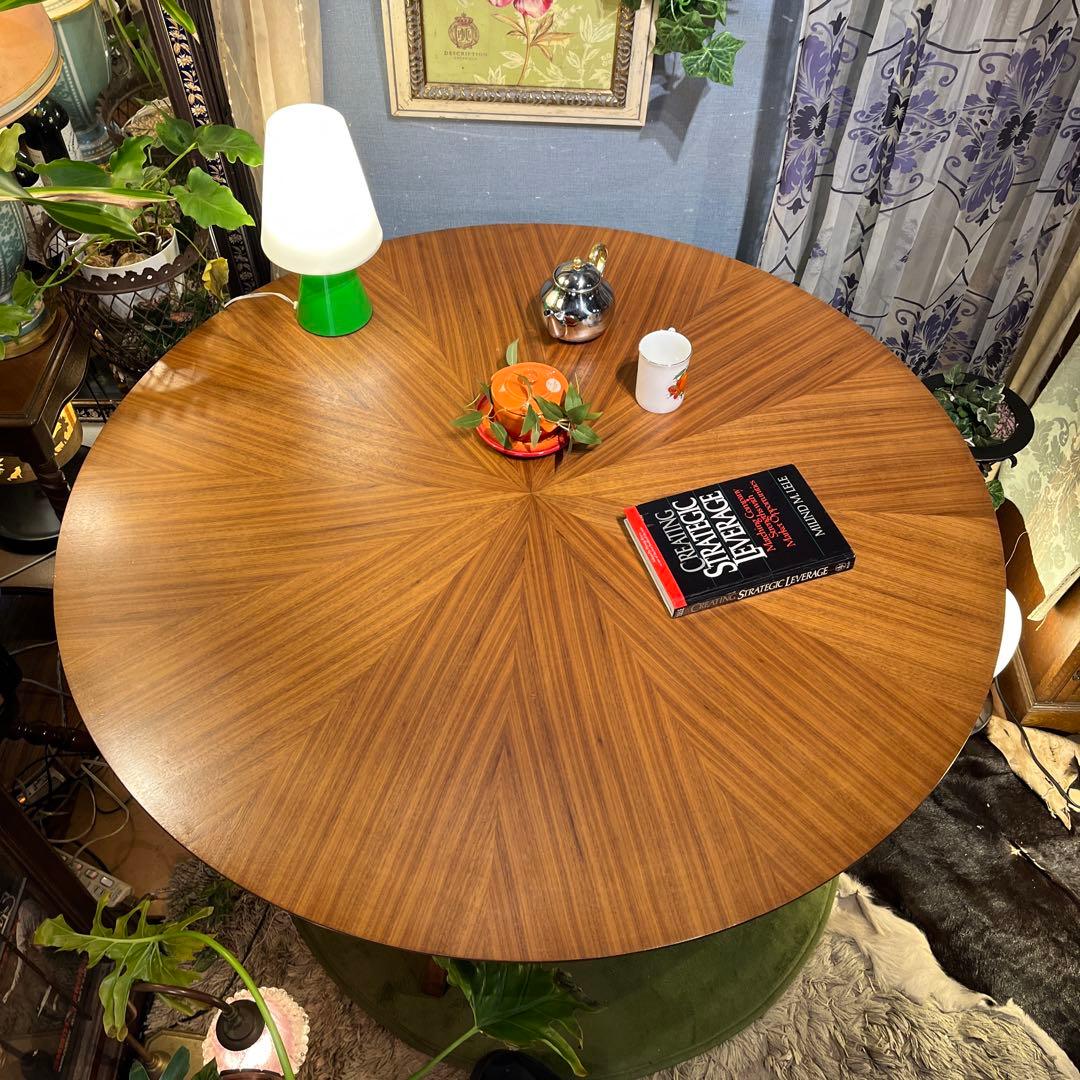 ふくちゃん 　ヴィンテージ 孔雀張り　デザインレッグ　ラウンドテーブル