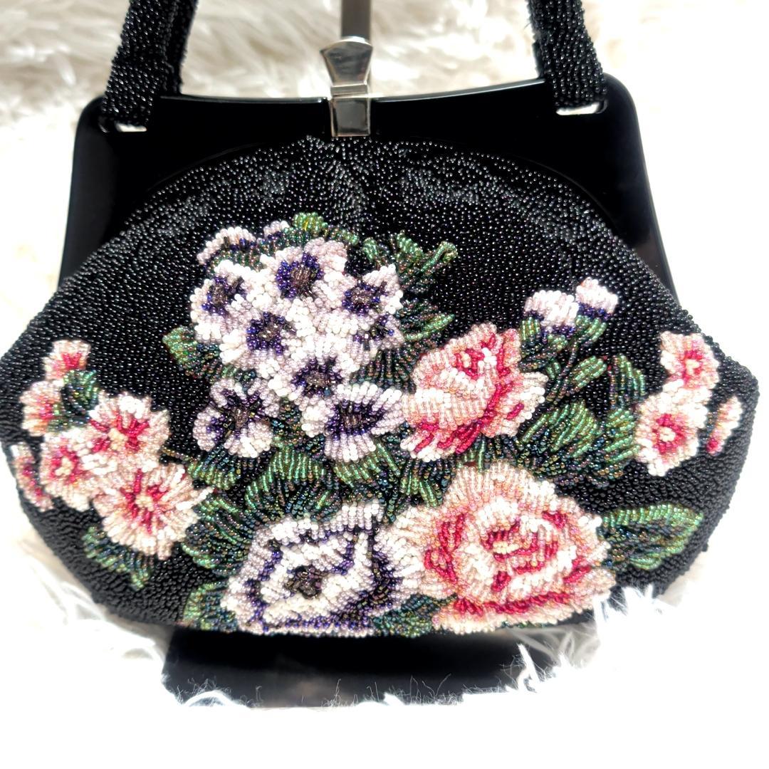 美品！　ビーズバッグ　手刺繍 花　カラフル　鮮やか　和装