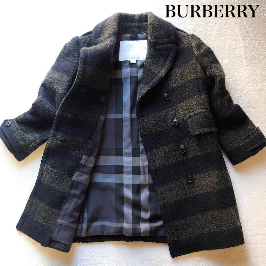 【美品✨】バーバリーチルドレン ウール レザー チェック コート グリーン系