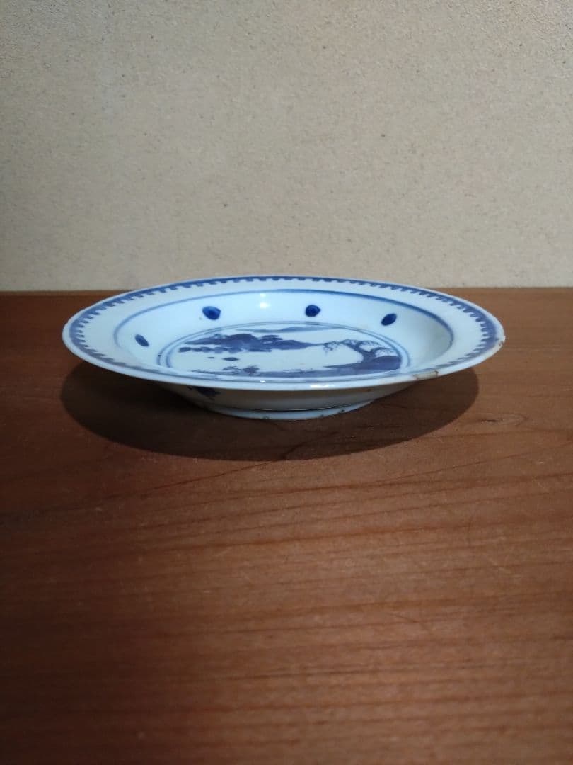 古染付 人物 山水紋 五寸皿