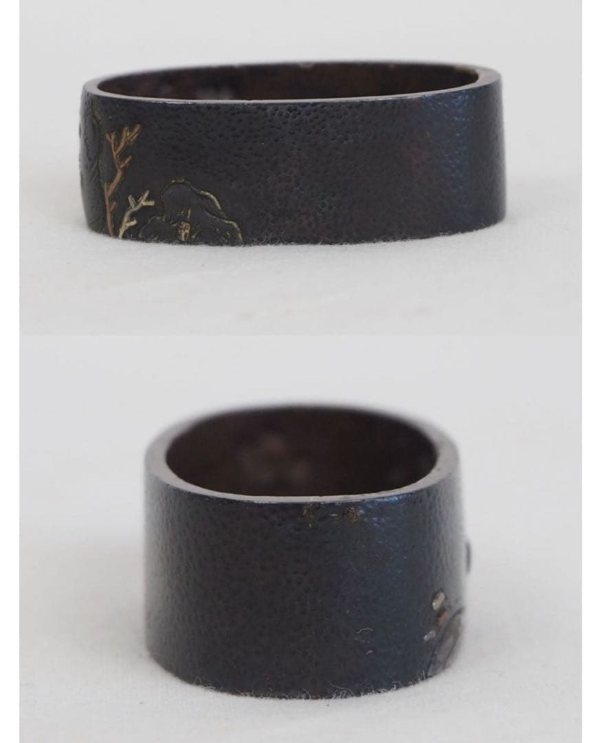 送料無料　江戸時代　金銀象嵌　縁頭　刀装具　木箱付　検/刀剣美術刀装具武具刀剣