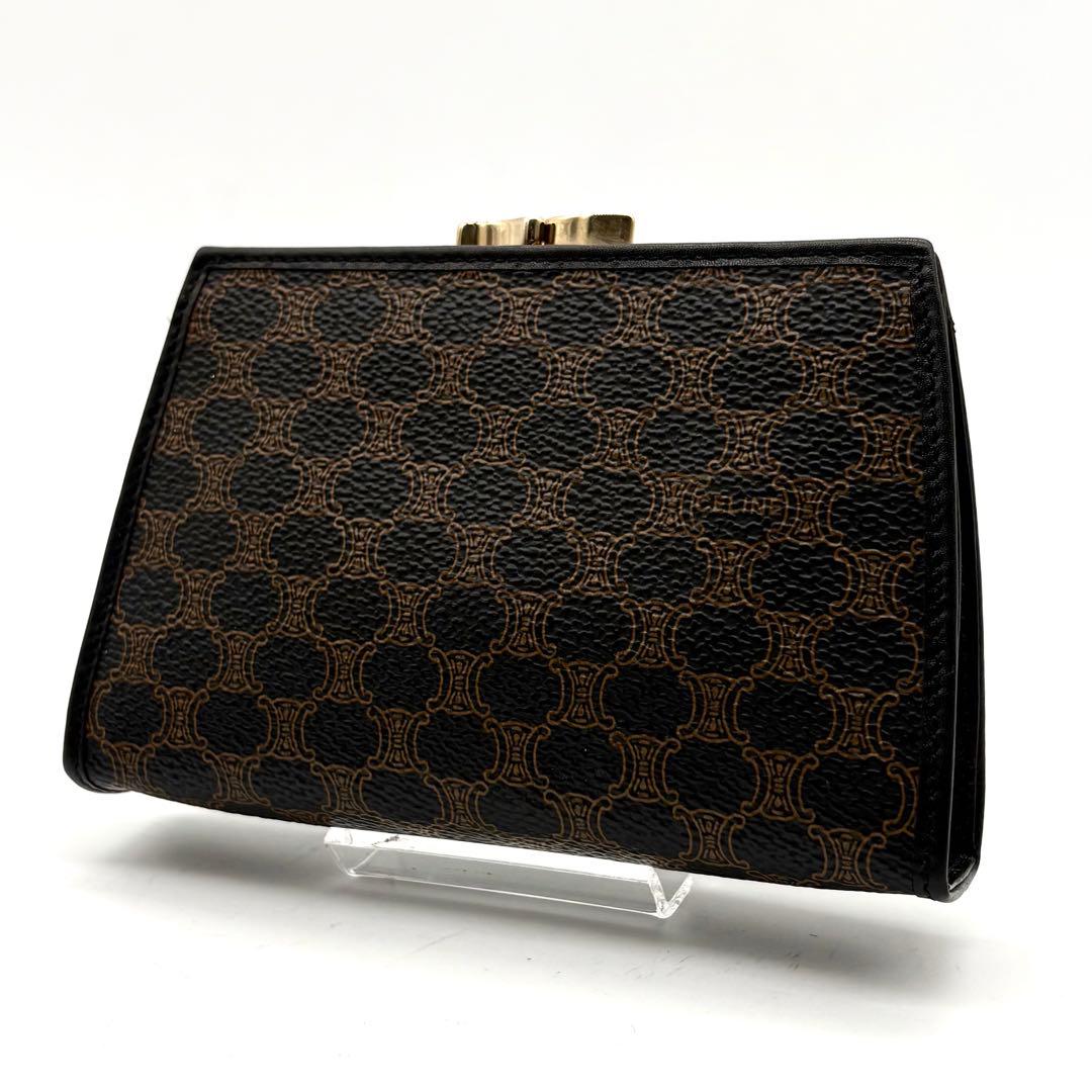 極美品✨セリーヌ マカダム がま口 財布 ポーチ PVC レザー ブラック 希少
