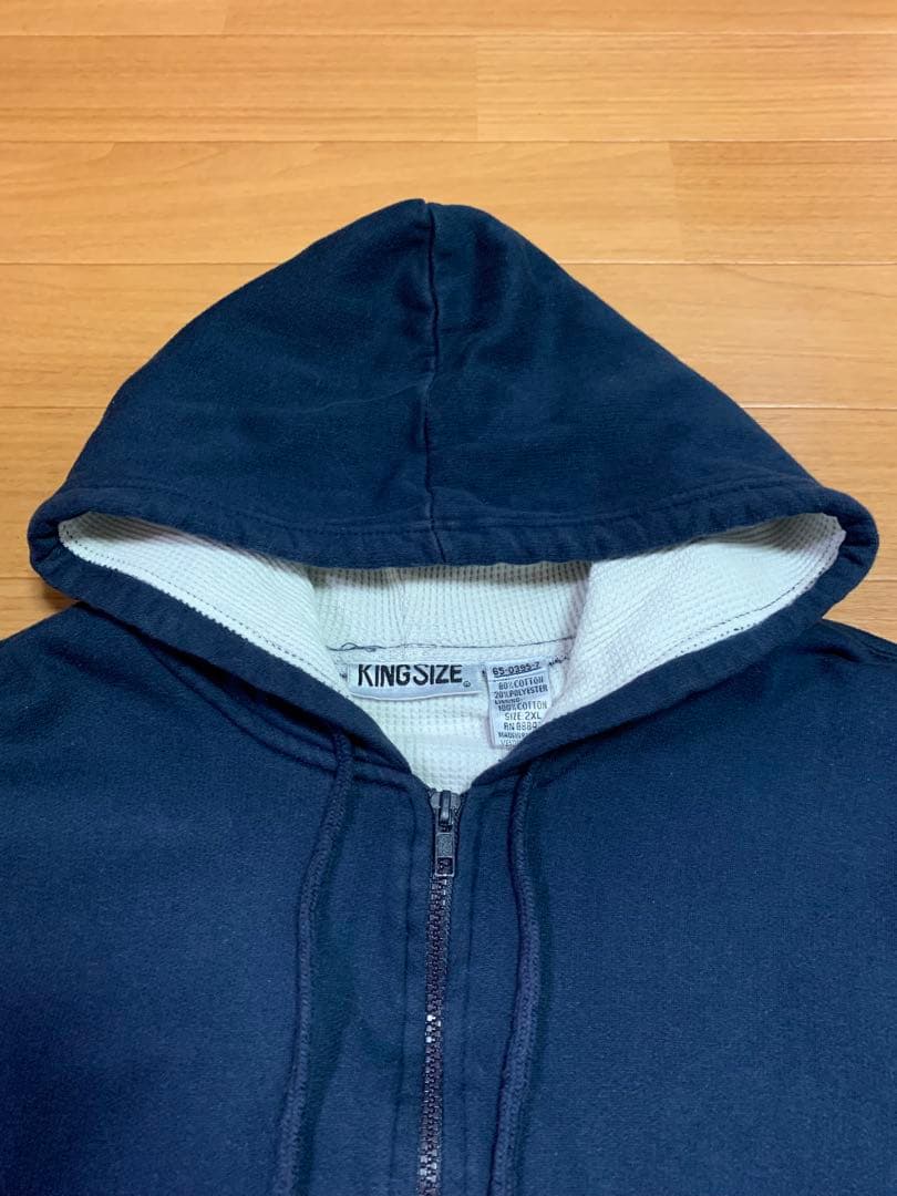 80sUSA KING SIZE裏サーマルパーカーXXLダブルフェイス紺ワッフル