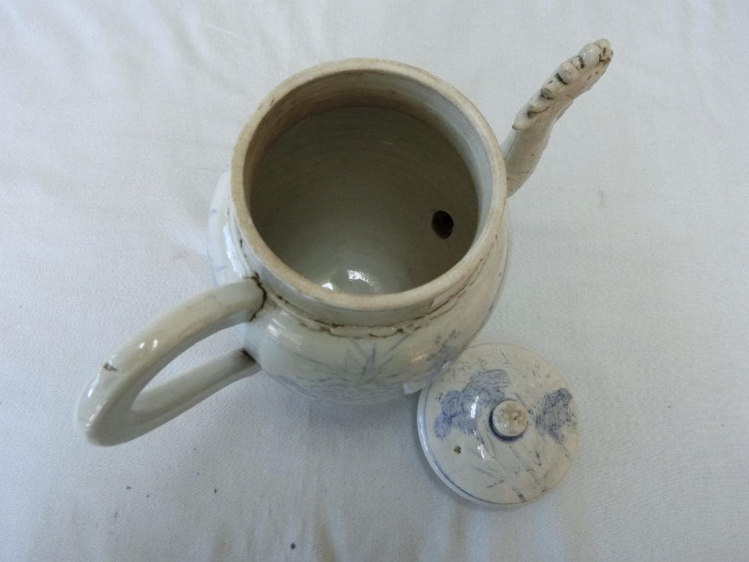 処分価30（金）22時まで【水注　水差　蓋付　白磁に染付花竹文　注ぎ口鳥型・DA