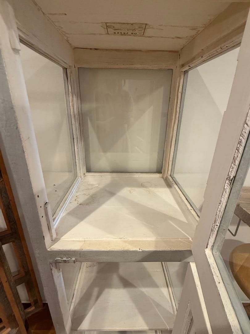 ※値下げ※【展示品】ヴィンテージ 木製 ガラスキャビネット　グレー